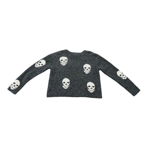 Hippie Rose Charcoal Skull V-Neck Cropped Sweater Size Medium - Picture 2 of 9
